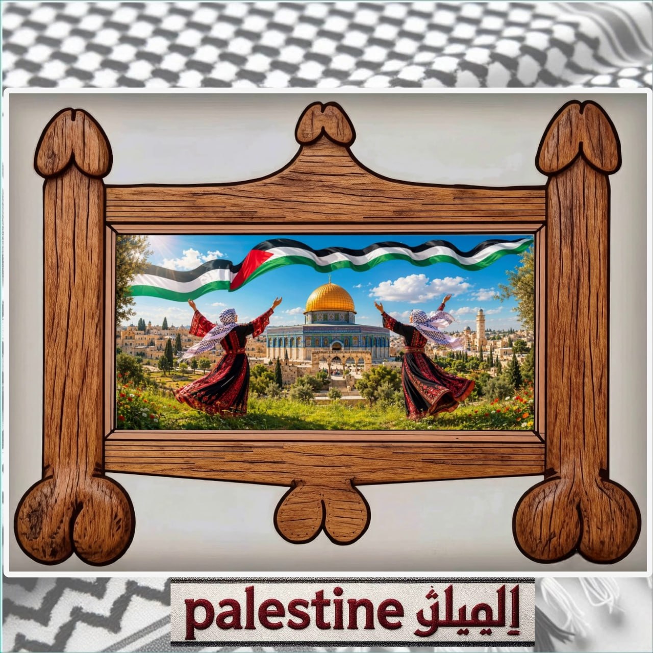 Palestine Flag and Al-Aqsa Mosque – Palestinian Heritage Artwork Blank Meme Template