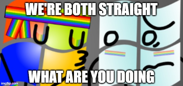 We're Both Straight What Are You Doing | We're Both Straight; What are you doing | image tagged in straight | made w/ Imgflip meme maker
