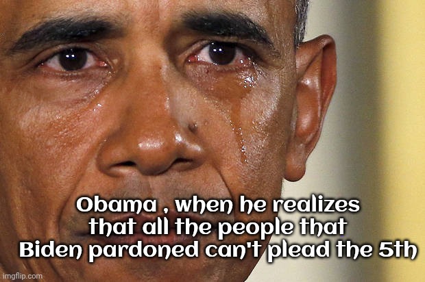 shocked Obama | Obama , when he realizes that all the people that Biden pardoned can't plead the 5th | image tagged in shocked obama | made w/ Imgflip meme maker