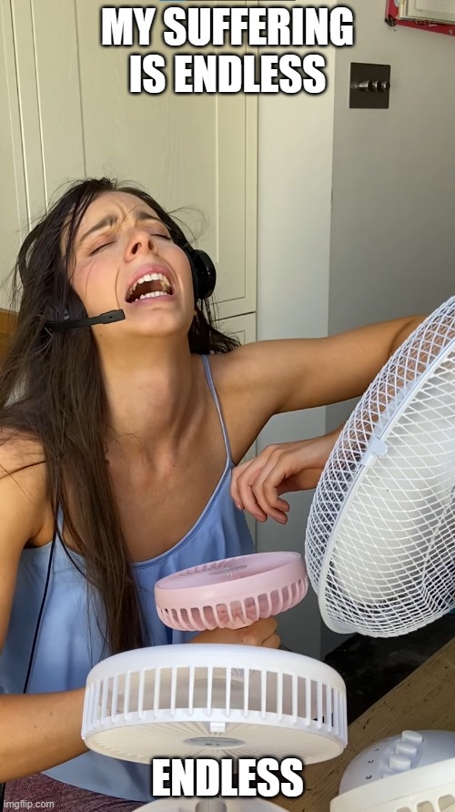 Too hot | My Suffering is endless; Endless | image tagged in too hot | made w/ Imgflip meme maker