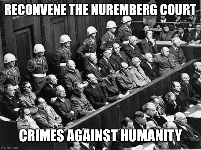 Reconvene the Nuremberg court Crimes against humanity | image tagged in nuremberg trials | made w/ Imgflip meme maker