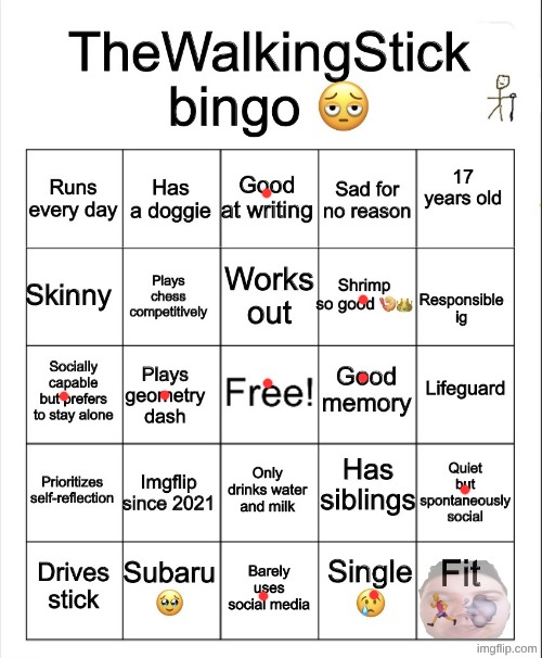 TheWalkingStick bingo | image tagged in thewalkingstick bingo | made w/ Imgflip meme maker