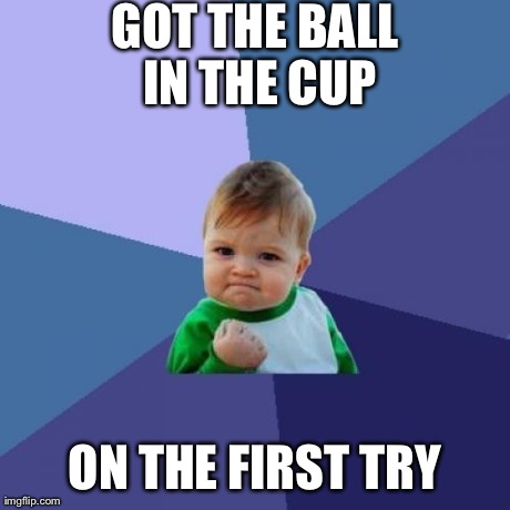 Success Kid Meme | GOT THE BALL IN THE CUP ON THE FIRST TRY | image tagged in memes,success kid | made w/ Imgflip meme maker