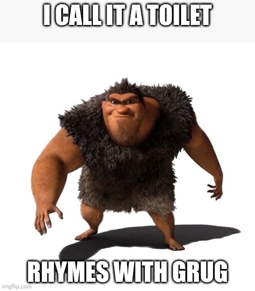 Rhymes with grug | I CALL IT A TOILET; RHYMES WITH GRUG | image tagged in rhymes with grug | made w/ Imgflip meme maker