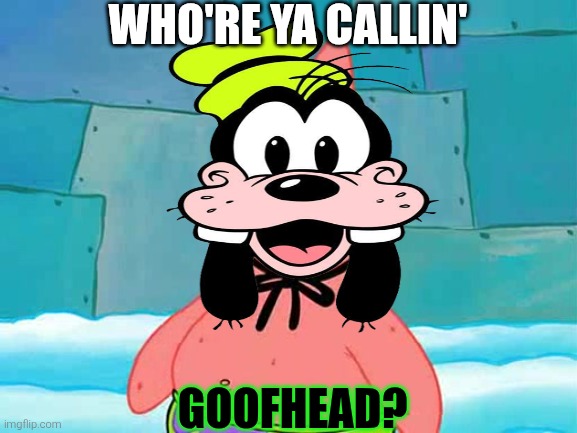 Who're you callin' Goofhead? | Who're ya callin'; Goofhead? | image tagged in pinhead larry,goofhead,goofy | made w/ Imgflip meme maker