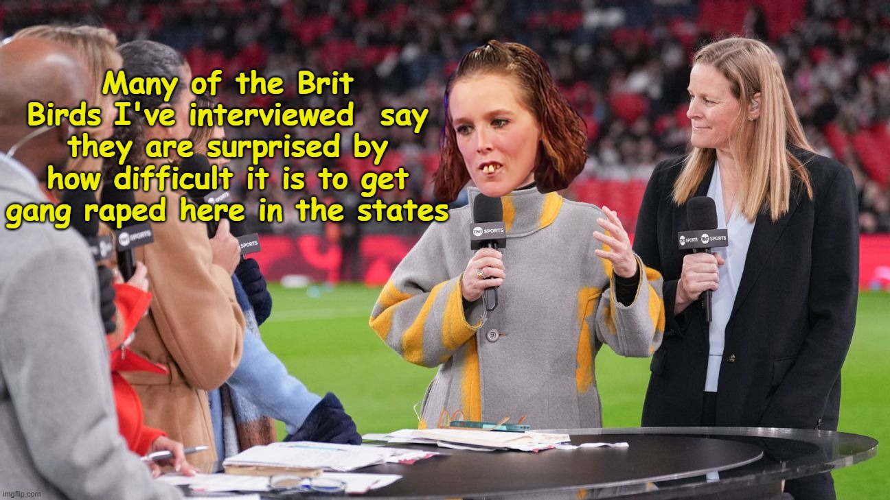 Many of the Brit Birds I've interviewed  say they are surprised by how difficult it is to get gang raped here in the states | made w/ Imgflip meme maker