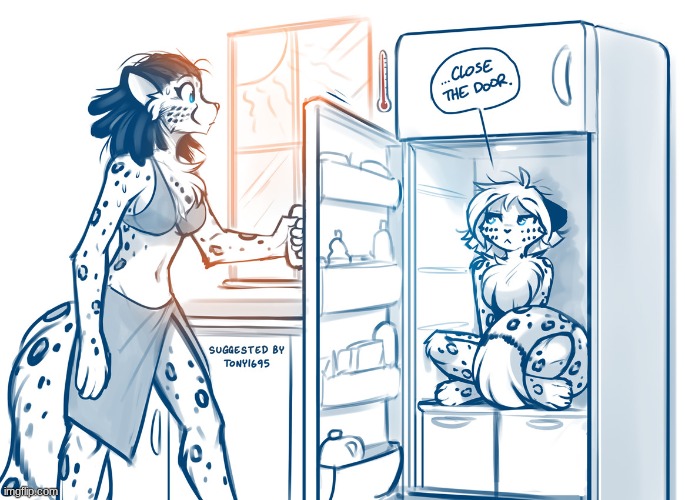 how this heat be getting us (art by thomas fischbach) | image tagged in maeve,adira,twokinds,summer heat | made w/ Imgflip meme maker