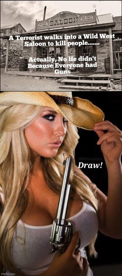 Why terrorists don't shoot up a place | image tagged in img 57 jpeg,cowgirl with peacemaker,fight,terrorism | made w/ Imgflip meme maker
