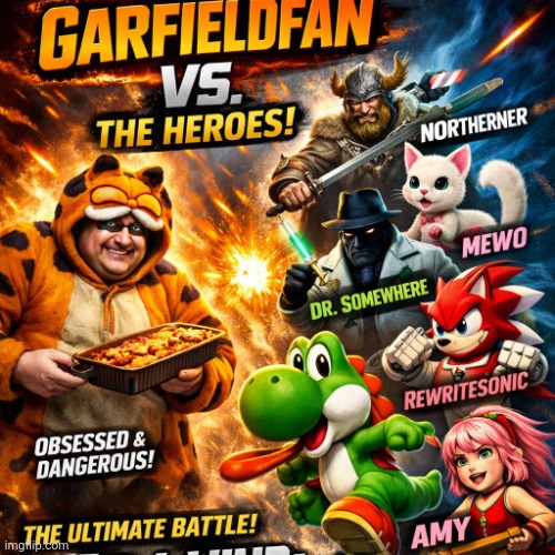 I used the imgflip ai to make garfieldfan fight msmg | image tagged in garfieldfan vs msmg | made w/ Imgflip meme maker