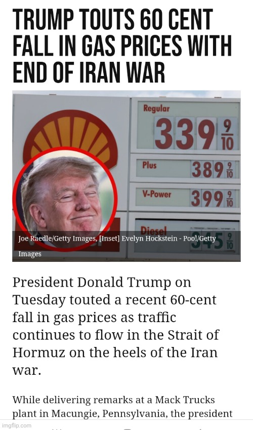 Trump touts lower gas prices | image tagged in screenshot_20260624_005905_chrome jpg,trump,gas prices | made w/ Imgflip meme maker