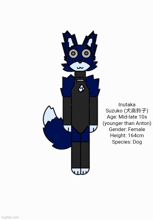 ...and meet Suzuko! | Inutaka Suzuko (犬高鈴子)
Age: Mid-late 10s (younger than Anton)
Gender: Female
Height: 164cm
Species: Dog | image tagged in oc,original character,furry,characters,drawing,art | made w/ Imgflip meme maker