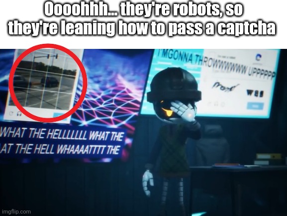 That makes sense | Oooohhh... they're robots, so they're leaning how to pass a captcha | image tagged in murder drones,captcha,easter eggs | made w/ Imgflip meme maker