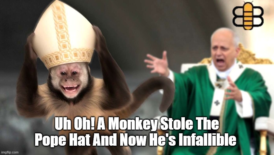 Uh Oh! A Monkey Stole The Pope Hat And Now He's Infallible | made w/ Imgflip meme maker