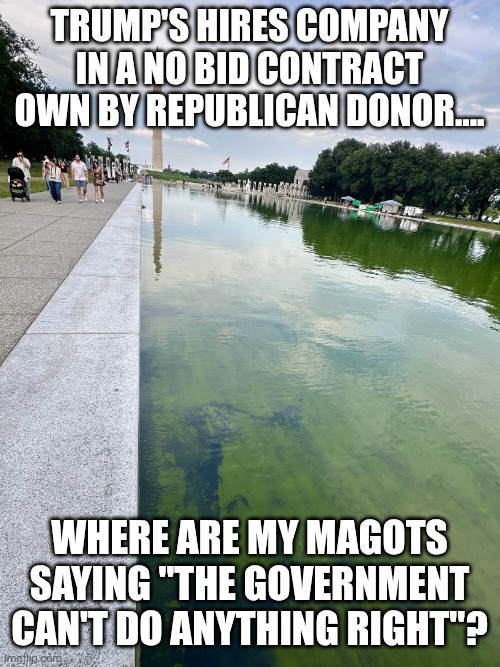 Government can't do anything right | Trump's hires company in a no bid contract own by Republican donor.... Where are my magots saying "the government can't do anything right"? | image tagged in trump,donald trump,maga,nevertrump,trump sucks,conservative | made w/ Imgflip meme maker