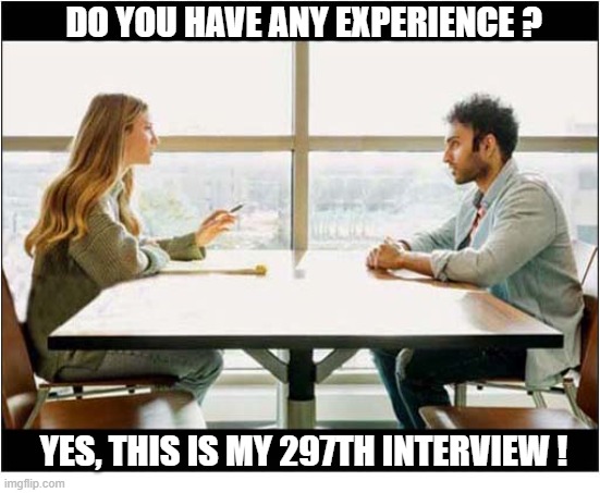 Do You Really Want This Job ? | Do you have any experience ? Yes, this is my 297th interview ! | image tagged in job interview,bad answer | made w/ Imgflip meme maker