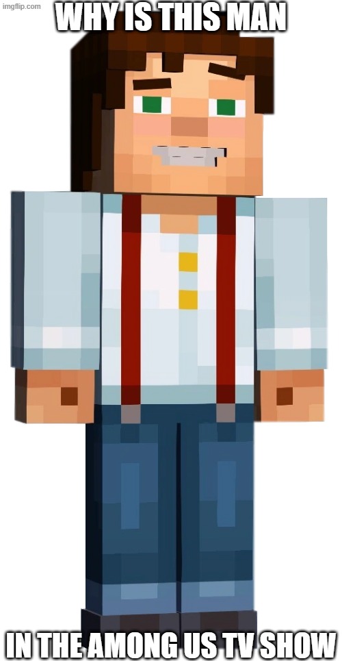 WHY IS JESSE IN THE AMONG US SHOW | why is this man; in the among us tv show | image tagged in jesse minecraft story mode | made w/ Imgflip meme maker
