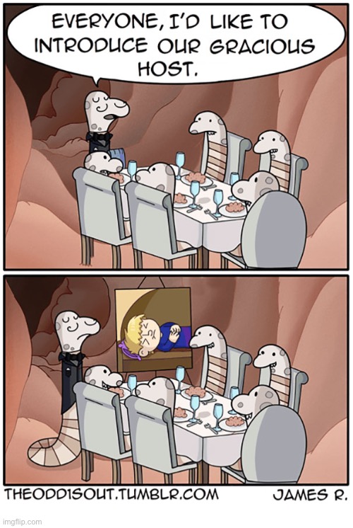 The Odd 1s Out | image tagged in comics,the odd 1s out,tapeworms,host,introduction,dinner | made w/ Imgflip meme maker