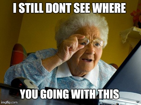 Grandma Finds The Internet Meme | I STILL DONT SEE WHERE  YOU GOING WITH THIS | image tagged in memes,grandma finds the internet | made w/ Imgflip meme maker