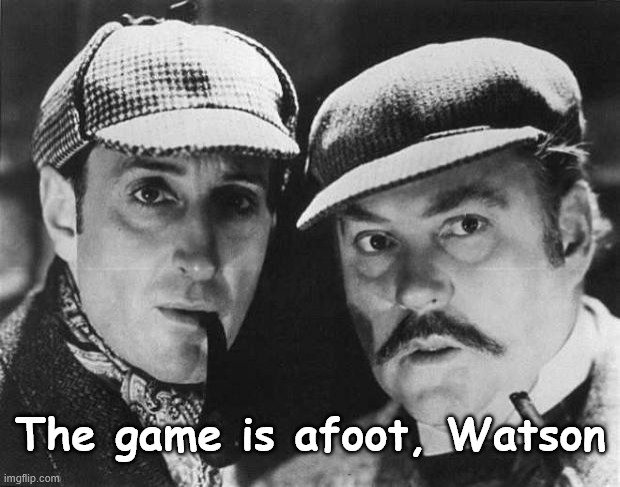 sherlock holmes | The game is afoot, Watson | image tagged in sherlock holmes | made w/ Imgflip meme maker