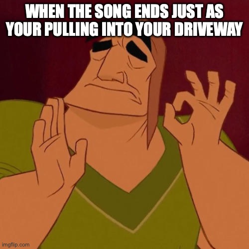 Feels weirdly good | When the song ends just as your pulling into your driveway | image tagged in when x just right | made w/ Imgflip meme maker