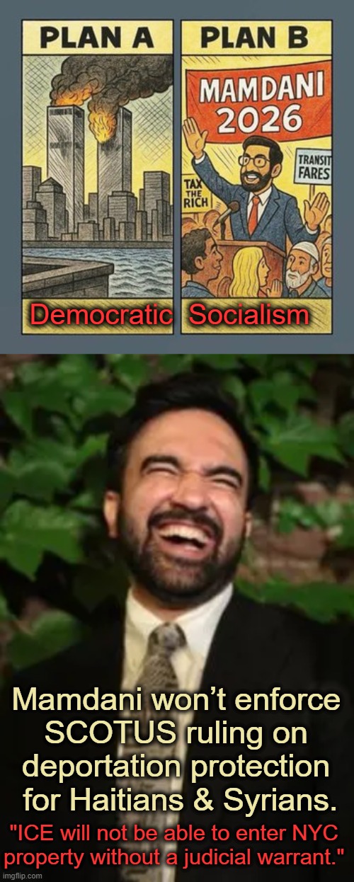 What Next? A Month Set Aside in Celebration of NYC Budget Deficits & Failed Socialist Policies? | Democratic  Socialism; Mamdani won’t enforce 
SCOTUS ruling on 
deportation protection 
for Haitians & Syrians. "ICE will not be able to enter NYC 
property without a judicial warrant." | image tagged in nyc,mamdani,democratic socialism,ice,sanctuary cities,political humor | made w/ Imgflip meme maker