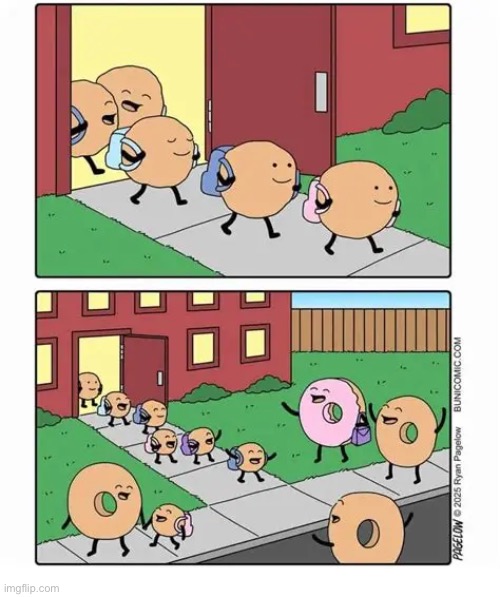 Munchkins getting out of school | image tagged in comics,buni comics,school,students,doughnuts,doughnut holes | made w/ Imgflip meme maker