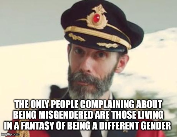 Captain Obvious | The only people complaining about being misgendered are those living in a fantasy of being a different gender | image tagged in captain obvious | made w/ Imgflip meme maker
