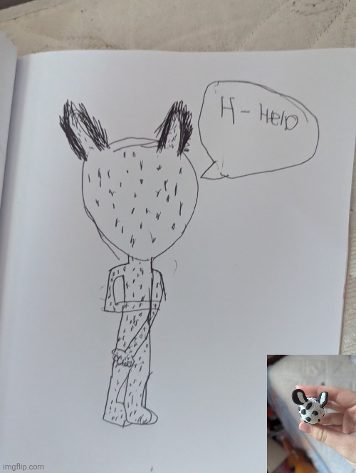 My darkner OC jorunna, based off of the lil sea bunny I made out of clay (picture in the corner). It's bad cuz it's pen | image tagged in pxl_20260628_202138146 jpg | made w/ Imgflip meme maker
