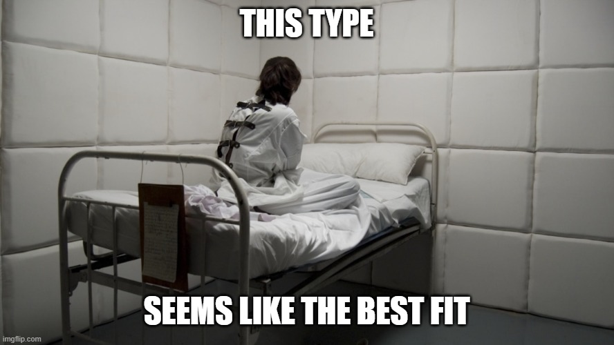 insane asylum | This type seems like the best fit | image tagged in insane asylum | made w/ Imgflip meme maker