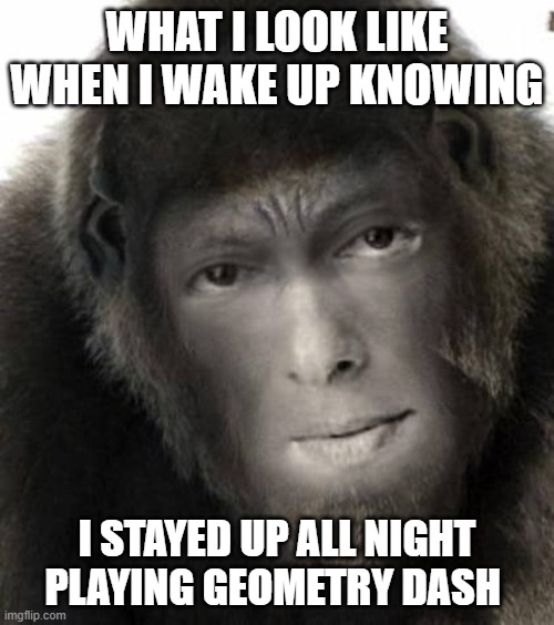 Salman khan monkey | what i look like when i wake up knowing; i stayed up all night playing geometry Dash | image tagged in salman khan monkey | made w/ Imgflip meme maker