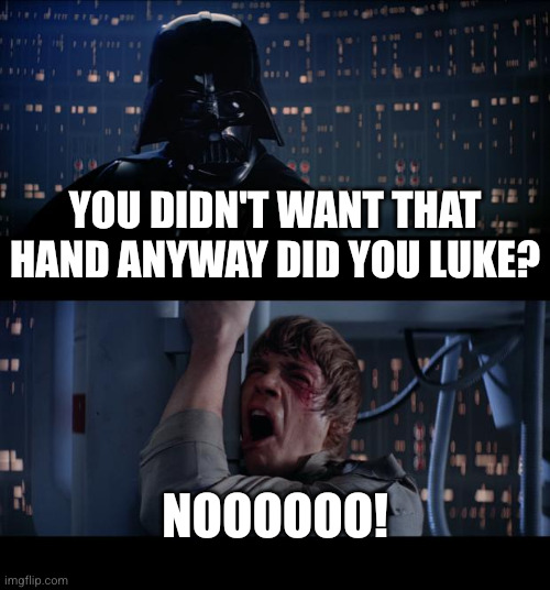 Star Wars No Meme | You didn't want that hand anyway did you Luke? Noooooo! | image tagged in memes,star wars no | made w/ Imgflip meme maker