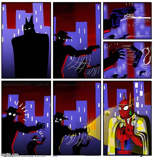 Spider Fake | image tagged in spiderman,batman | made w/ Imgflip meme maker