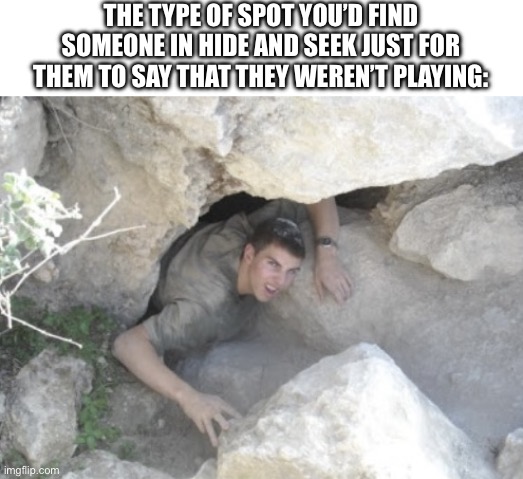 probably in a different continent too | The type of spot you’d find someone in hide and seek just for them to say that they weren’t playing: | image tagged in hide and seek,memes,relatable,funny | made w/ Imgflip meme maker