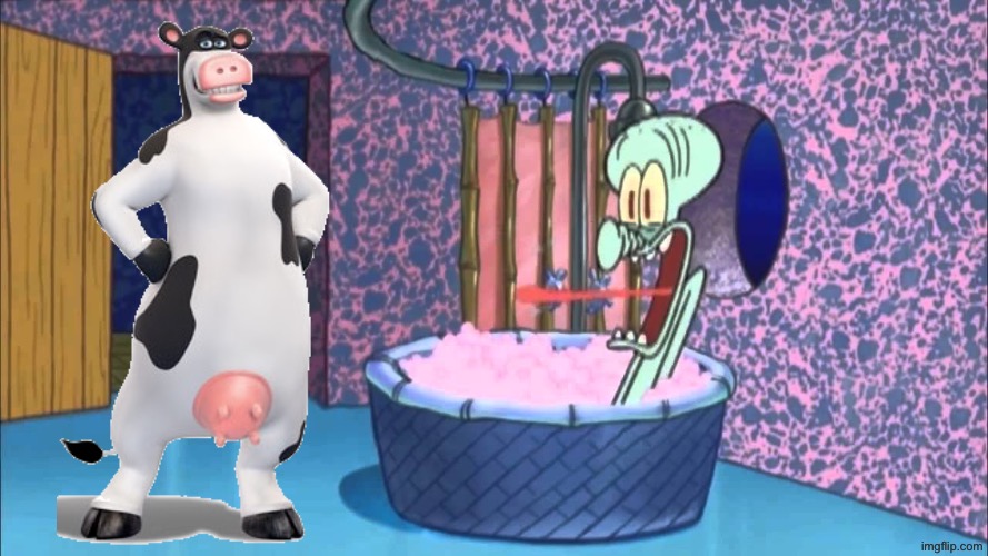 Otis the cow drops by Squidward’s house | image tagged in who dropped by squidward's house | made w/ Imgflip meme maker