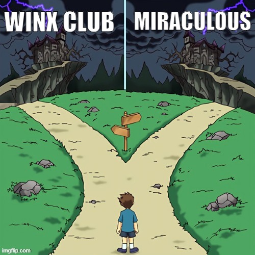 winx club vs miraculous (BOTH AWFUL) | winx club; miraculous | image tagged in two castles both dark | made w/ Imgflip meme maker