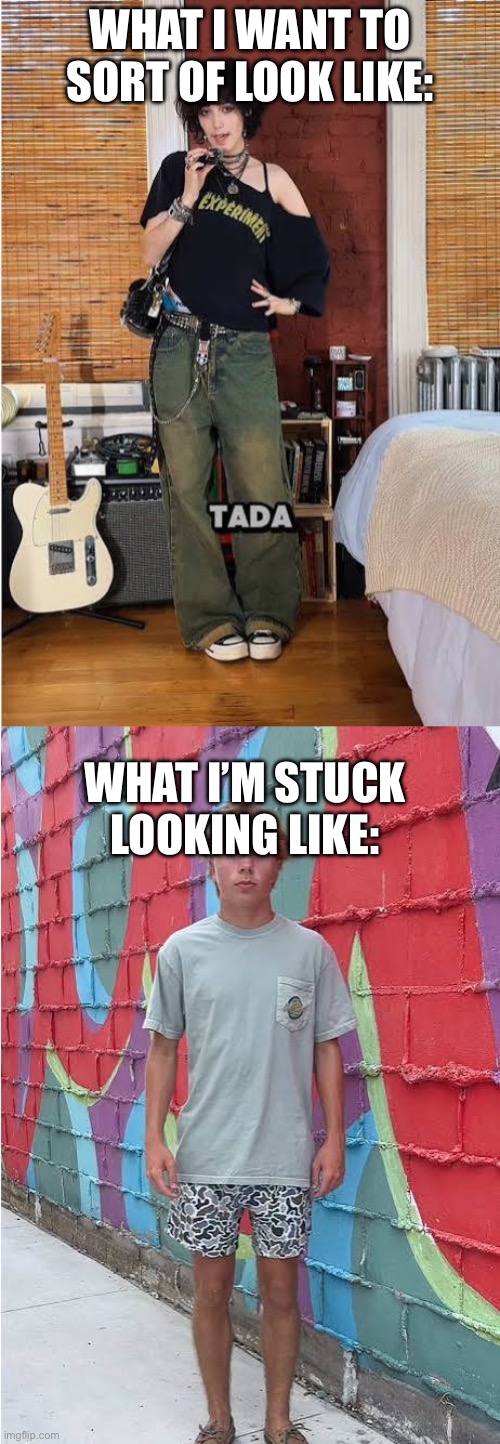 Androgynous vs male teen (minus the hair btw) | What I want to sort of look like:; What I’m stuck looking like: | made w/ Imgflip meme maker