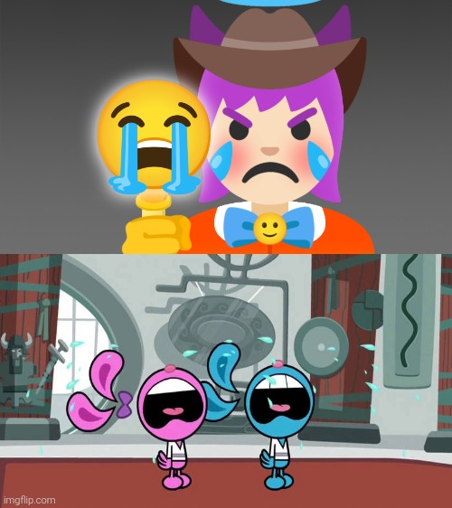 The Great Emojini makes Yin and Yang cry (HAHAHAHA XD). | image tagged in the great emojini,emojini,yin yang yo,crying,angry,funny | made w/ Imgflip meme maker