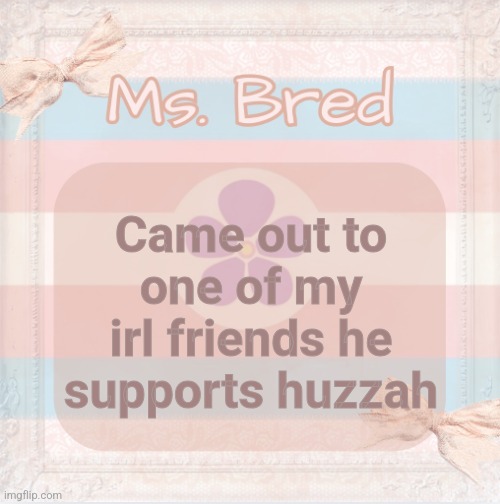 I just spammed trans shit on our messages until he figured it out | Came out to one of my irl friends he supports huzzah | image tagged in bred temp made by shira | made w/ Imgflip meme maker