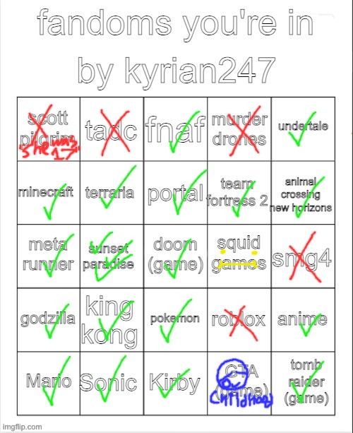 My fandom bingo | image tagged in fandoms you're in bingo by kyrian247,fandom | made w/ Imgflip meme maker