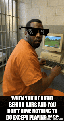 Criminal Playing Minecraft in Jail | When you're right behind bars and you don't have nothing to do except playing in PC | image tagged in gifs,minecraft,jail,criminal | made w/ Imgflip images-to-gif maker