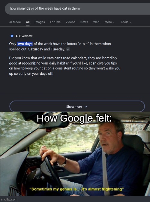 Er...Google? Are you alright? | How Google felt: | image tagged in screenshot 2026-07-13 8 38 14 pm png | made w/ Imgflip meme maker