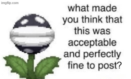 What Made You Think That This Was Acceptable To Post? | ? | image tagged in what made you think that this was acceptable to post,memes,question,piranha plant | made w/ Imgflip meme maker