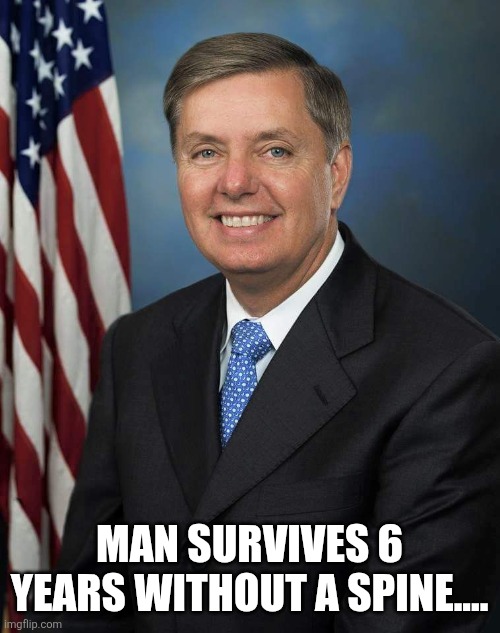 Survivor | Man survives 6 years without a spine.... | image tagged in lindsey graham,donald trump,trump,maga,conservative,nevertrump | made w/ Imgflip meme maker