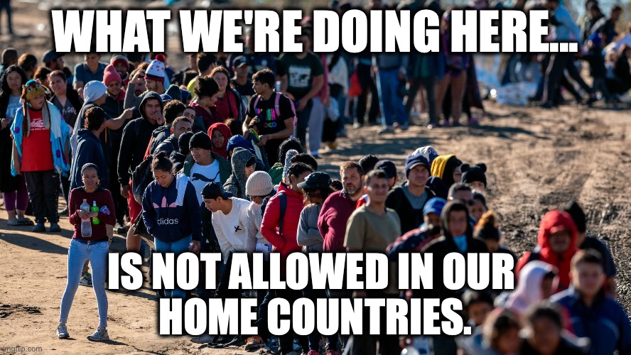 On Illegal Immigration | What we're doing here... is not allowed in our 
home countries. | made w/ Imgflip meme maker