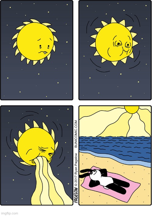 Buni Comics | image tagged in comics,buni comics,sun,beach,sick,warmth | made w/ Imgflip meme maker