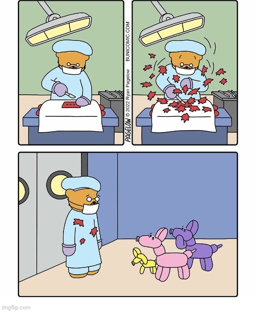 He butchered that poor balloon animal! | image tagged in comics,buni comics,operating room,surgeon,balloon animals,i did everything i could | made w/ Imgflip meme maker
