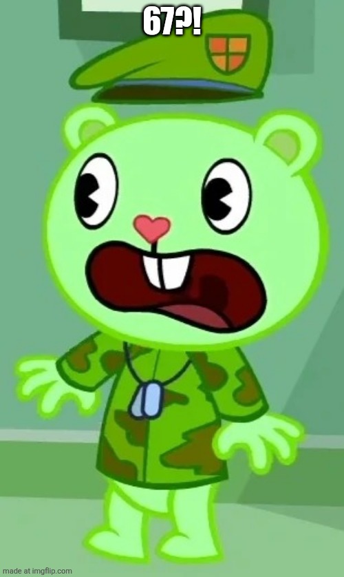 Surprised Flippy | 67?! | image tagged in surprised flippy | made w/ Imgflip meme maker