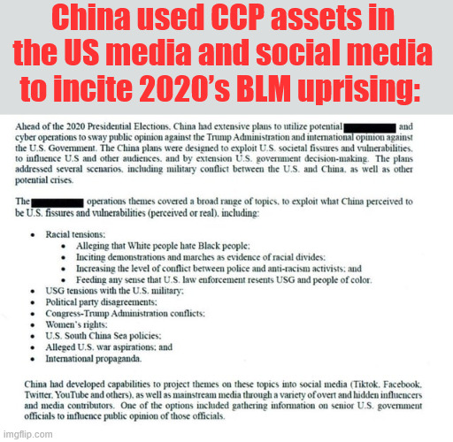 China used CCP assets in the US media and social media to incite 2020’s BLM uprising: | made w/ Imgflip meme maker