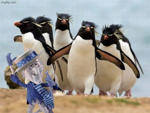 Snow miser and penguins | image tagged in memes,penguin gang | made w/ Imgflip meme maker