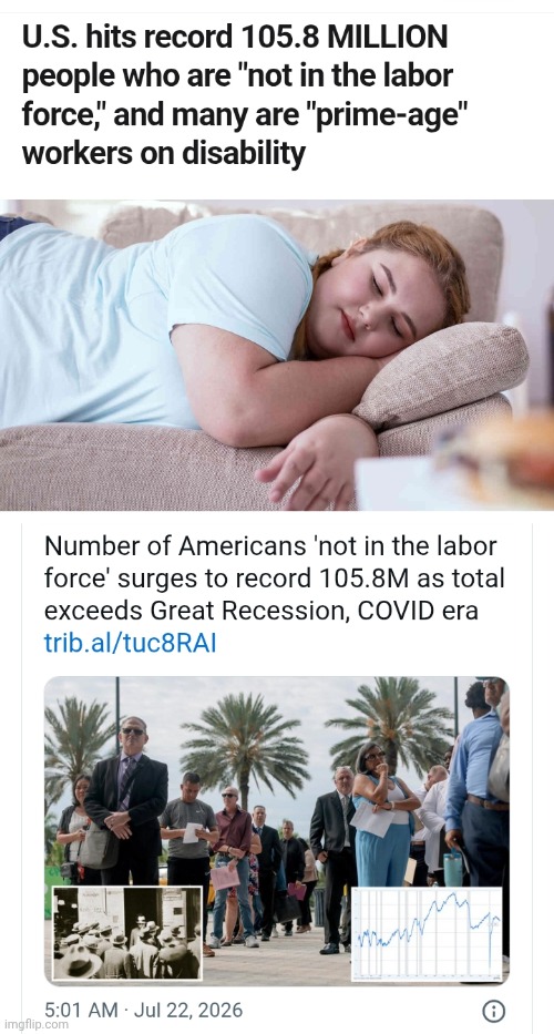 105 million slackers out of work | image tagged in screenshot_20260724_223317_chrome jpg,unemployed,slacker,millennials | made w/ Imgflip meme maker